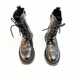 Zara Black Leather Lace Up Combat Boots Size 36 MINT